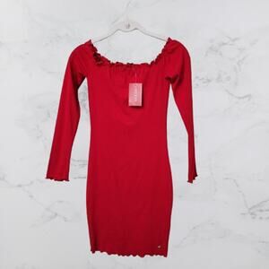 Guess Kaia Off The Shoulder Fitted Dress Lettuce Edge NWT XS